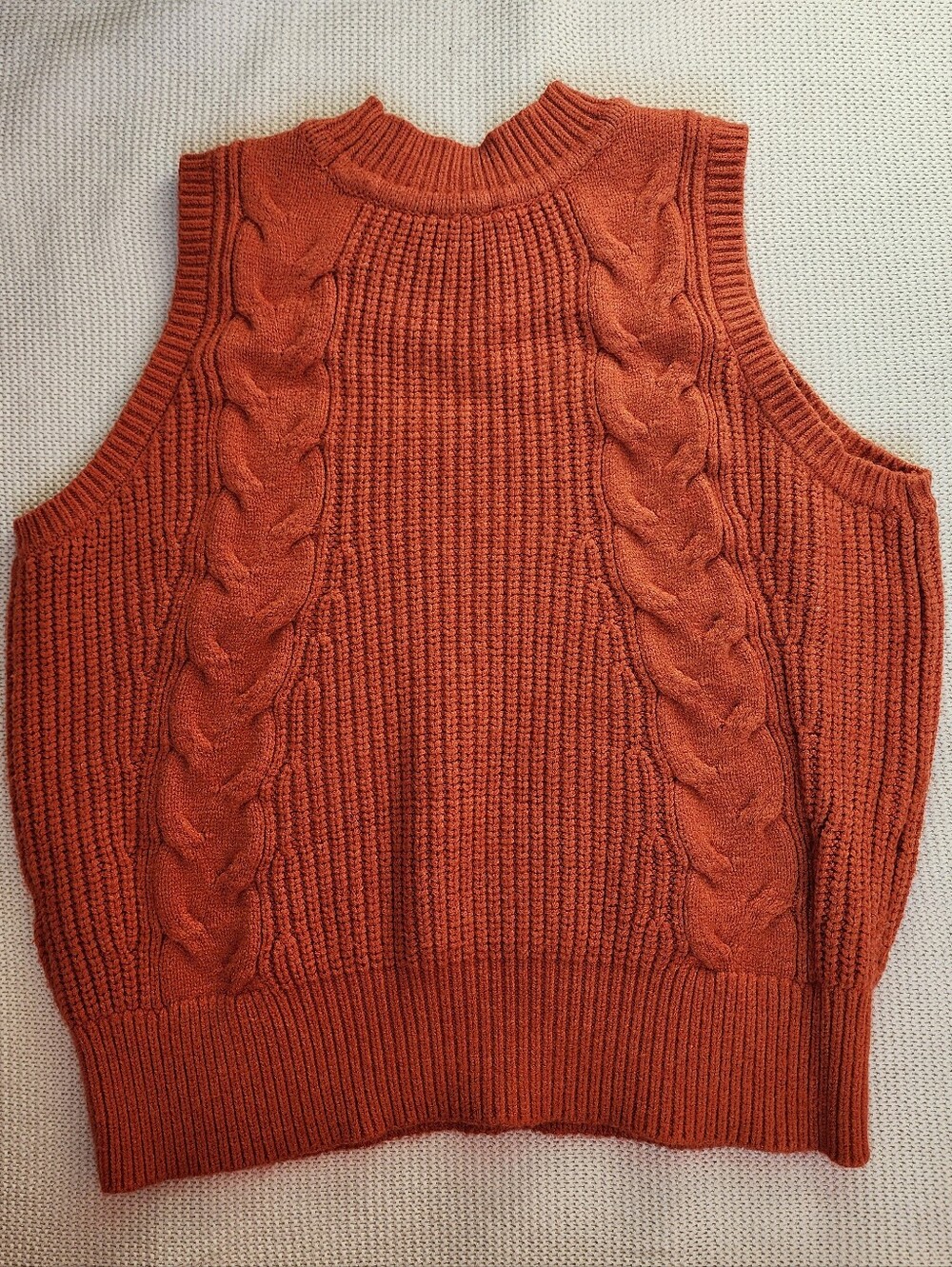 Orange Cable Knit Sleeveless Sweater Vest